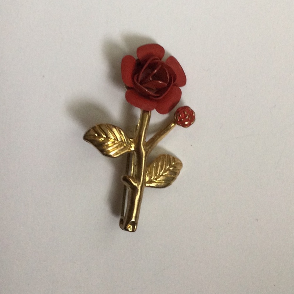 Vintage Red Rose Brooch